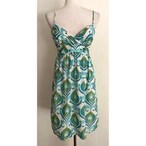 Vintage Y2K Cotton Babydoll Dress Sweetheart Neckline Blue Green Sz XS-S